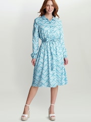 Gina Bacconi Blue Rotem Twill Georgette Long Sleeve Shirt Dress - Image 2 of 5