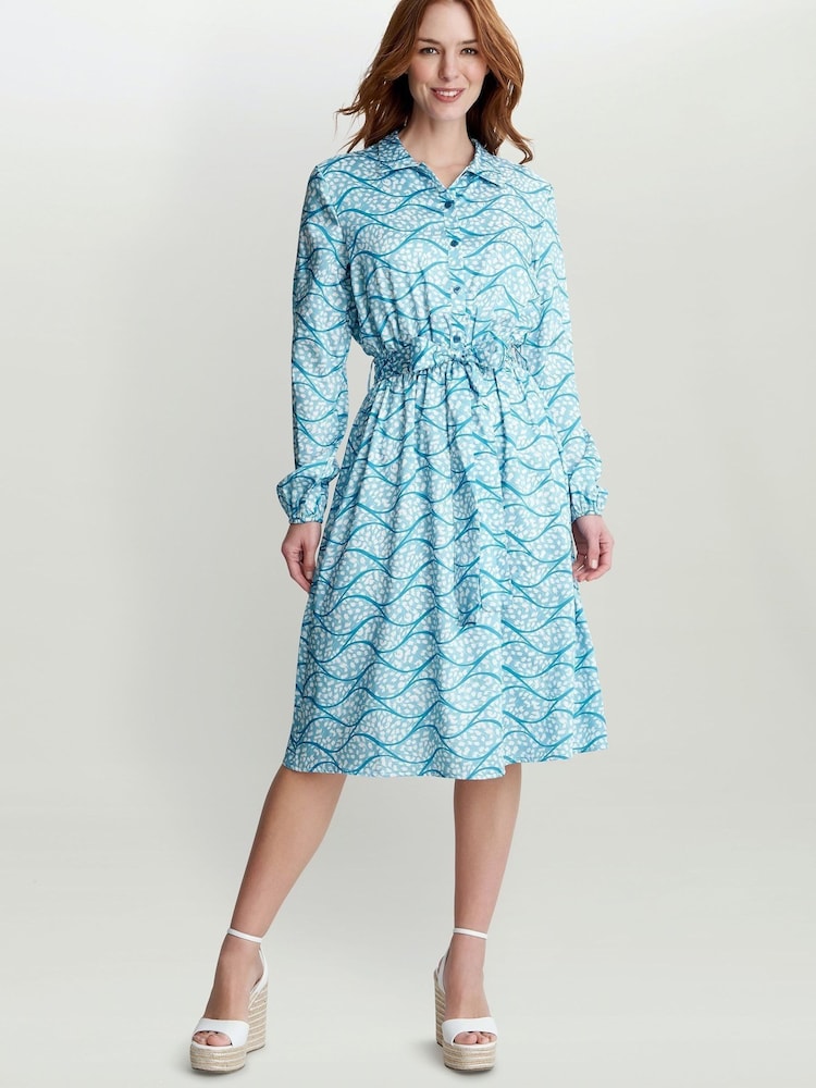 Gina Bacconi Blue Rotem Twill Georgette Long Sleeve Shirt Dress - Image 2 of 5