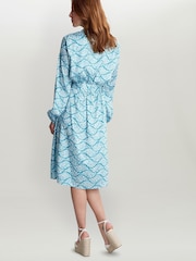 Gina Bacconi Blue Rotem Twill Georgette Long Sleeve Shirt Dress - Image 3 of 5