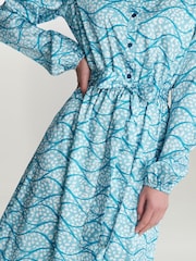 Gina Bacconi Blue Rotem Twill Georgette Long Sleeve Shirt Dress - Image 4 of 5