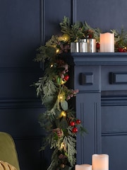 Laura Ashley Green Crab Apple and Pine Cone LED 180cm Garland - Image 1 of 3