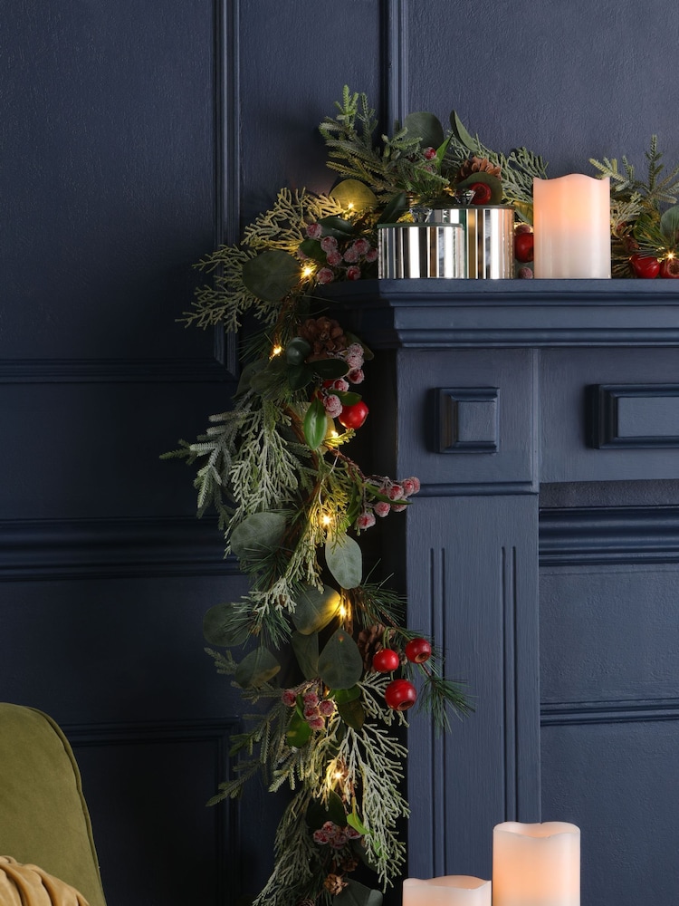 Laura Ashley Green Crab Apple and Pine Cone LED 180cm Garland - Image 1 of 3