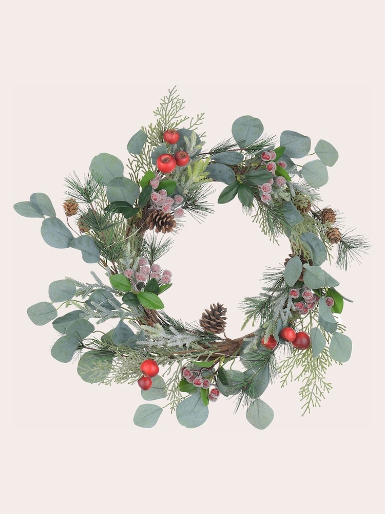 Laura Ashley Green Crab Apple and Pine Cone LED Wreath - Image 4 of 4