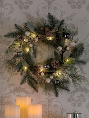 Laura Ashley Green Pine Cone and White Berry LED Wreath - Image 1 of 4