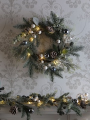Laura Ashley Green Pine Cone and White Berry LED Wreath - Image 2 of 4