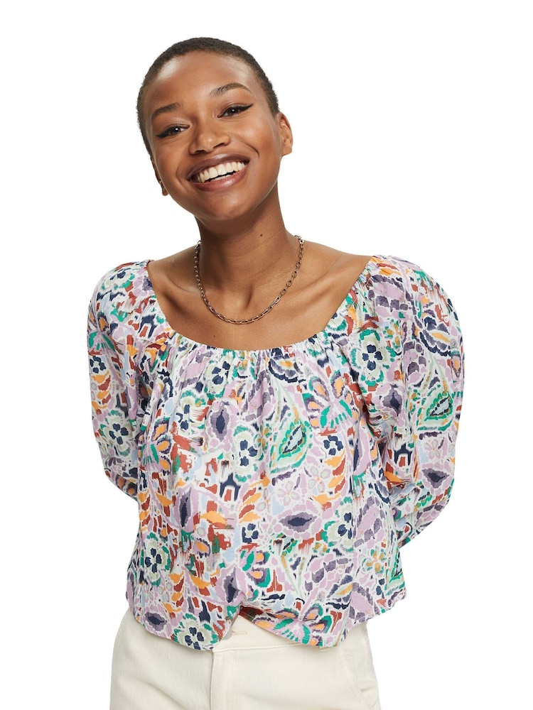 Esprit Green Floral Printed Cropped Top - Image 1 of 7 Esprit Green Floral Printed Cropped Top - Image 1 of 7