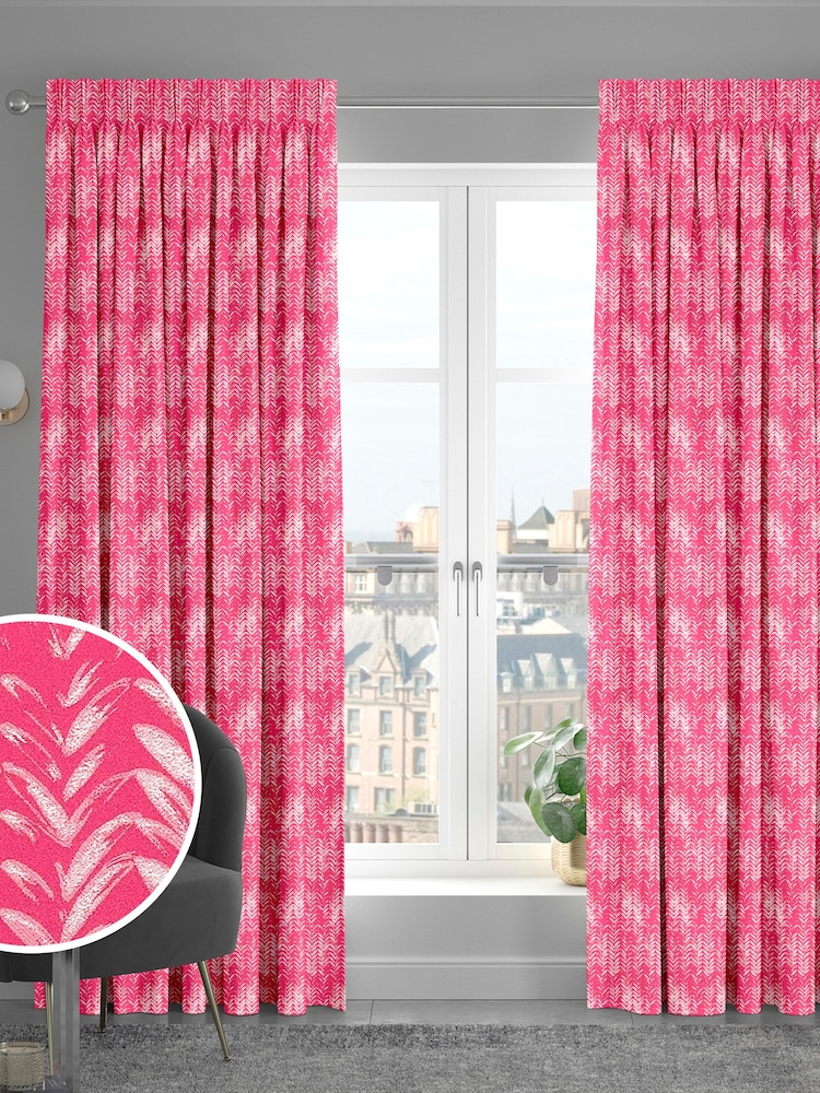 Watermelon Pink Leaf Print Made To Measure Curtains - Image 1 of 9