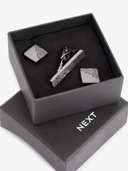 Gun Metal Textured Cufflink And Tie Clip Set - Image 1 of 6