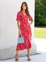Pour Moi Red Multi Print Megan Stretch Jersey Wrap Midi Dress - Image 1 of 8