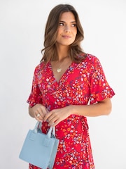 Pour Moi Red Multi Print Megan Stretch Jersey Wrap Midi Dress - Image 3 of 8