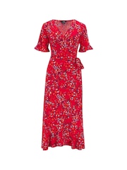 Pour Moi Red Multi Print Megan Stretch Jersey Wrap Midi Dress - Image 7 of 8
