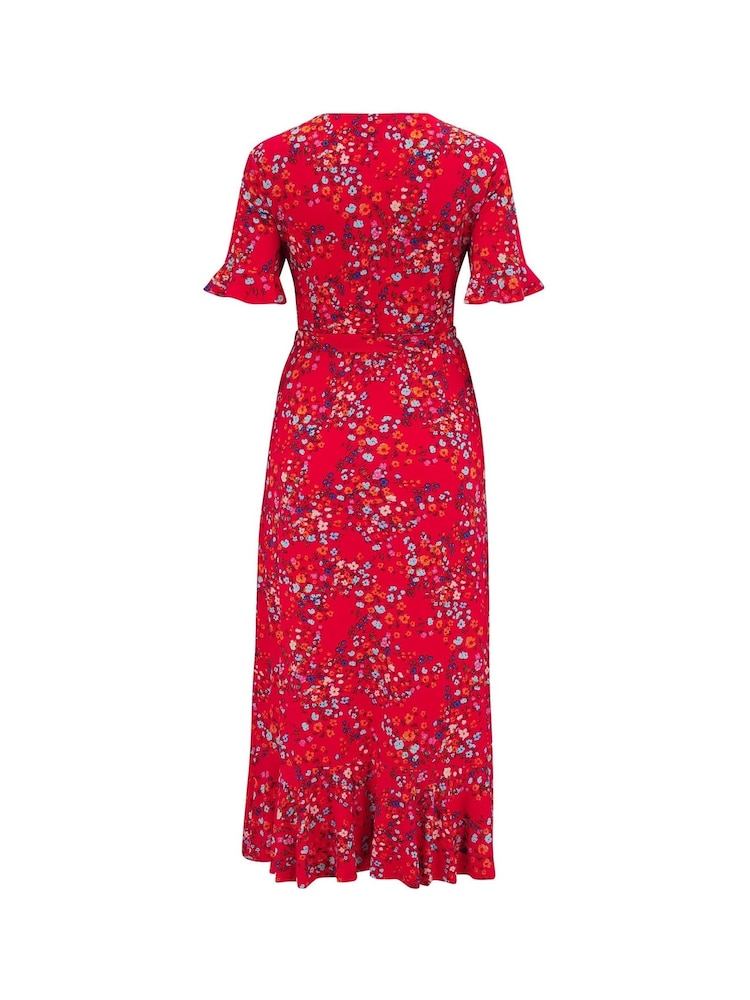 Pour Moi Red Multi Print Megan Stretch Jersey Wrap Midi Dress - Image 8 of 8
