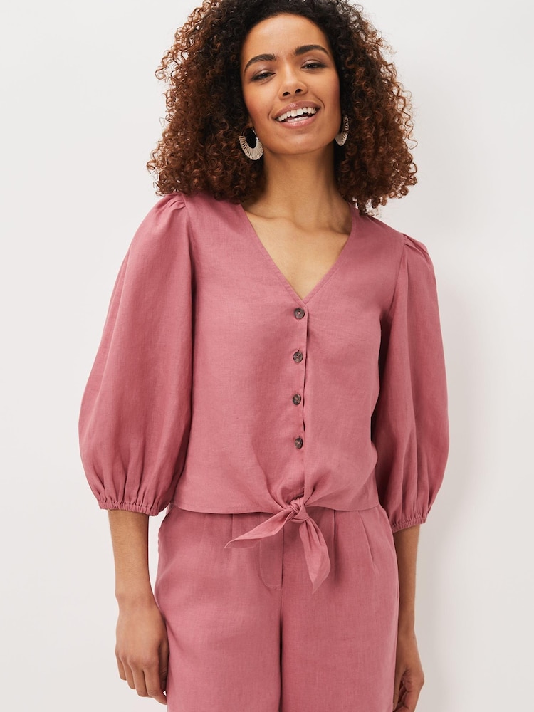 Phase Eight Pink Raven Linen Tie Front Blouse - Image 1 of 1