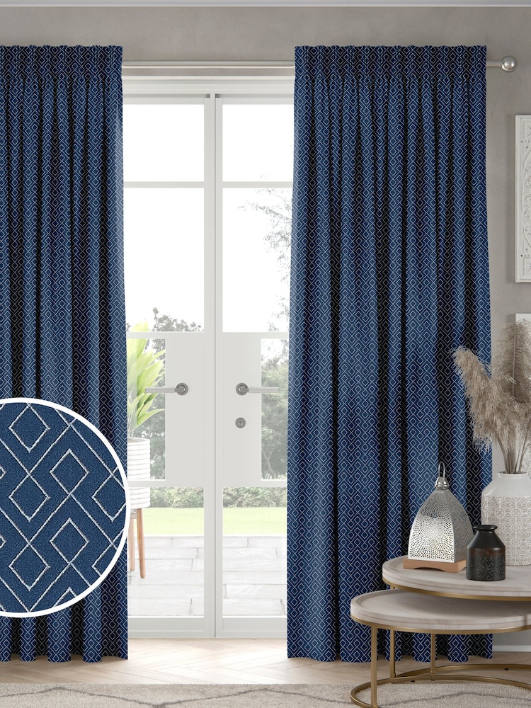 Indigo Blue Sciliy Made To Measure Curtains - Image 1 of 9
