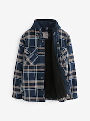 Navy Blue Borg Lined Check Shacket with Hood - Image 8 of 10