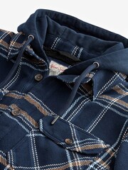 Navy Blue Borg Lined Check Shacket with Hood - Image 9 of 10