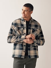 Ecru Natural/Green Borg Lined Shacket - Image 1 of 10