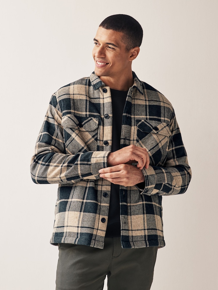 Ecru Natural/Green Borg Lined Shacket - Image 1 of 10