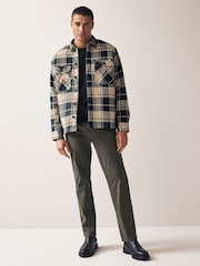 Ecru Natural/Green Borg Lined Shacket - Image 2 of 10
