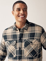 Ecru Natural/Green Borg Lined Shacket - Image 4 of 10