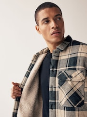 Ecru Natural/Green Borg Lined Shacket - Image 5 of 10