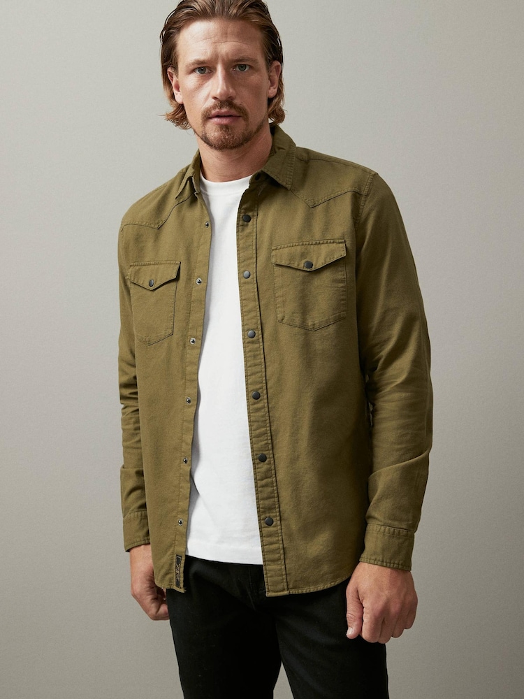 Green Twin Pocket Textured Long Sleeve Shirt - Image 1 of 9