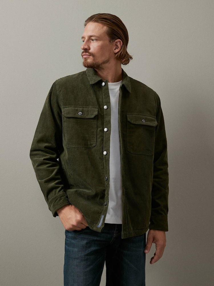 Khaki Green Corduroy Borg Lined Shacket - Image 1 of 12