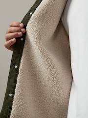 Khaki Green Corduroy Borg Lined Shacket - Image 10 of 12