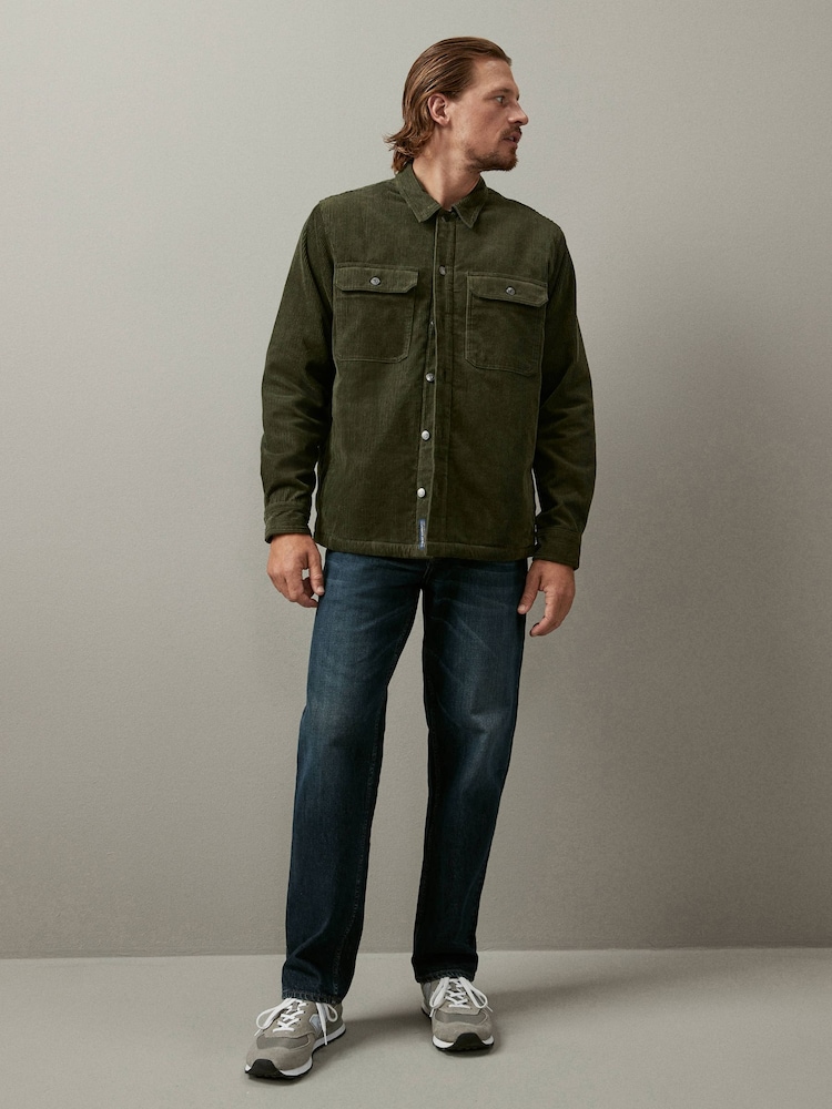 Khaki Green Corduroy Borg Lined Shacket - Image 2 of 12 Khaki Green Corduroy Borg Lined Shacket - Image 2 of 12
