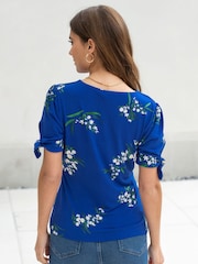 Pour Moi Blue Floral Bella V-Neck Blouse - Image 2 of 5