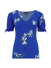 Pour Moi Blue Floral Bella V-Neck Blouse - Image 4 of 5