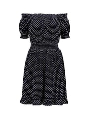 Pour Moi Blue Eloise Puff Sleeve Woven Bardot Dress - Image 4 of 5