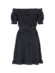 Pour Moi Blue Eloise Puff Sleeve Woven Bardot Dress - Image 5 of 5