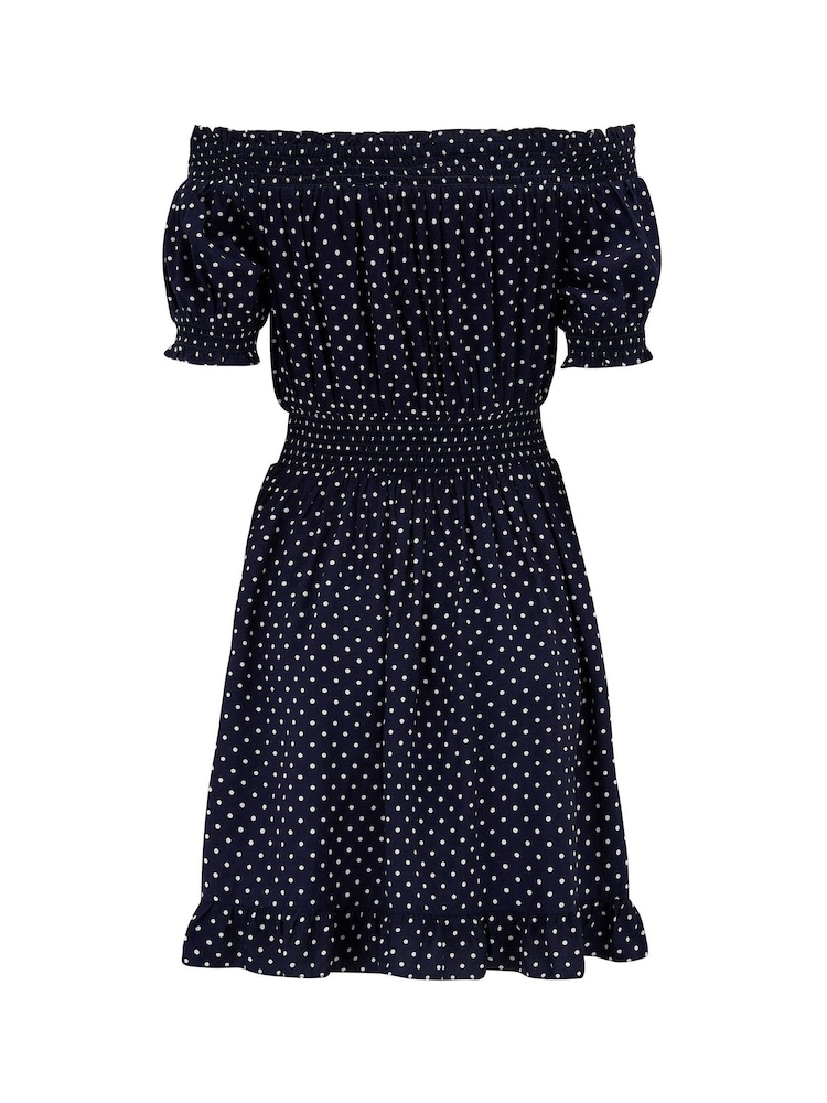 Pour Moi Blue Eloise Puff Sleeve Woven Bardot Dress - Image 5 of 5