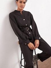Black Utility Style Belted Jumpsuit - Image 1 of 5