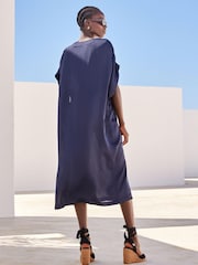 Navy Satin Kaftan Coverup Beach Summer Dress - Image 2 of 5