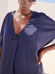 Navy Satin Kaftan Coverup Beach Summer Dress - Image 3 of 5