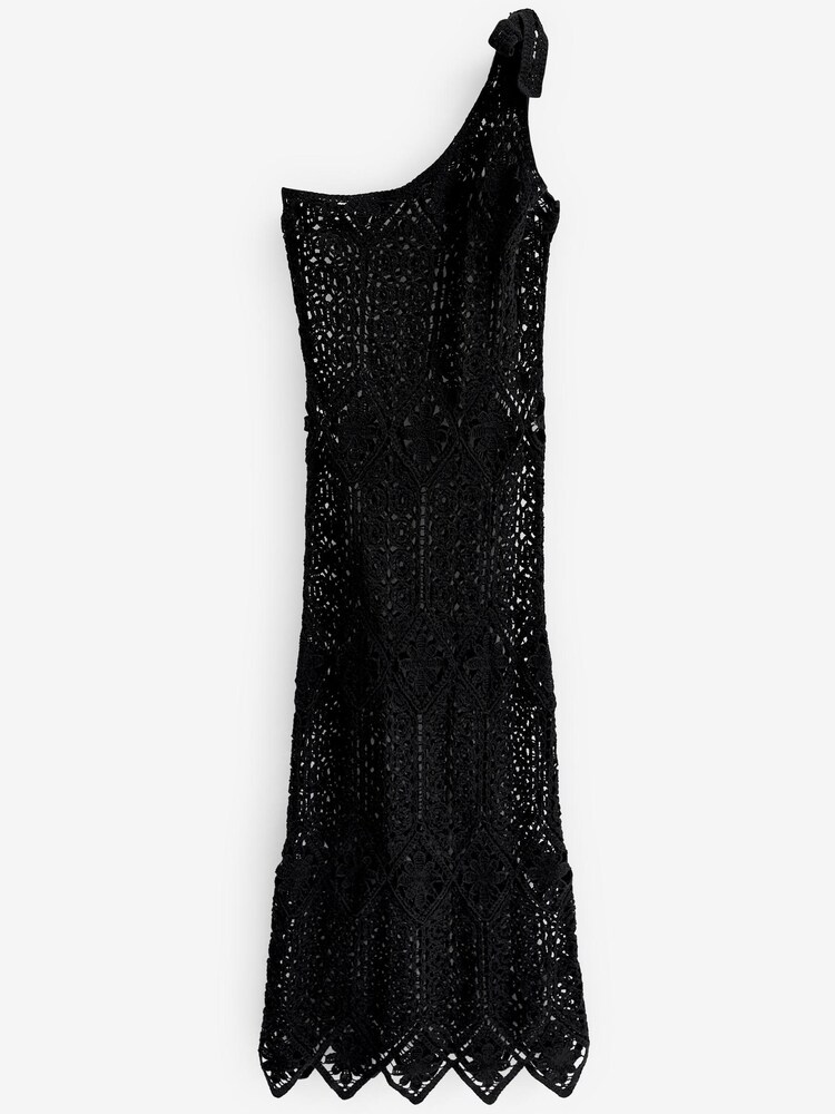 Black Crochet One Shoulder Maxi Dress - Image 5 of 5