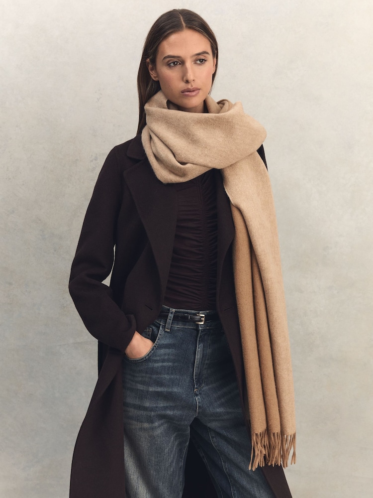 Reiss Camel Picton Wool-Cashmere Scarf - Image 2 of 6 Reiss Camel Picton Wool-Cashmere Scarf - Image 2 of 6