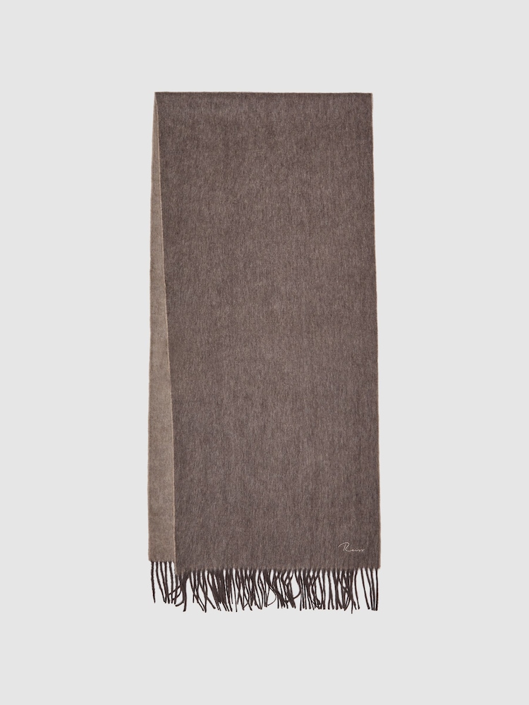 Reiss Taupe Picton Wool and Cashmere Scarf - Image 1 of 5