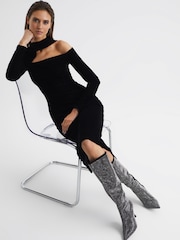 Reiss Black Clement Crystal Point Knee High Boots - Image 3 of 7