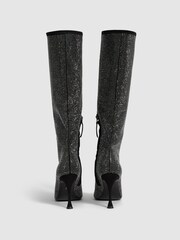 Reiss Black Clement Crystal Point Knee High Boots - Image 6 of 7