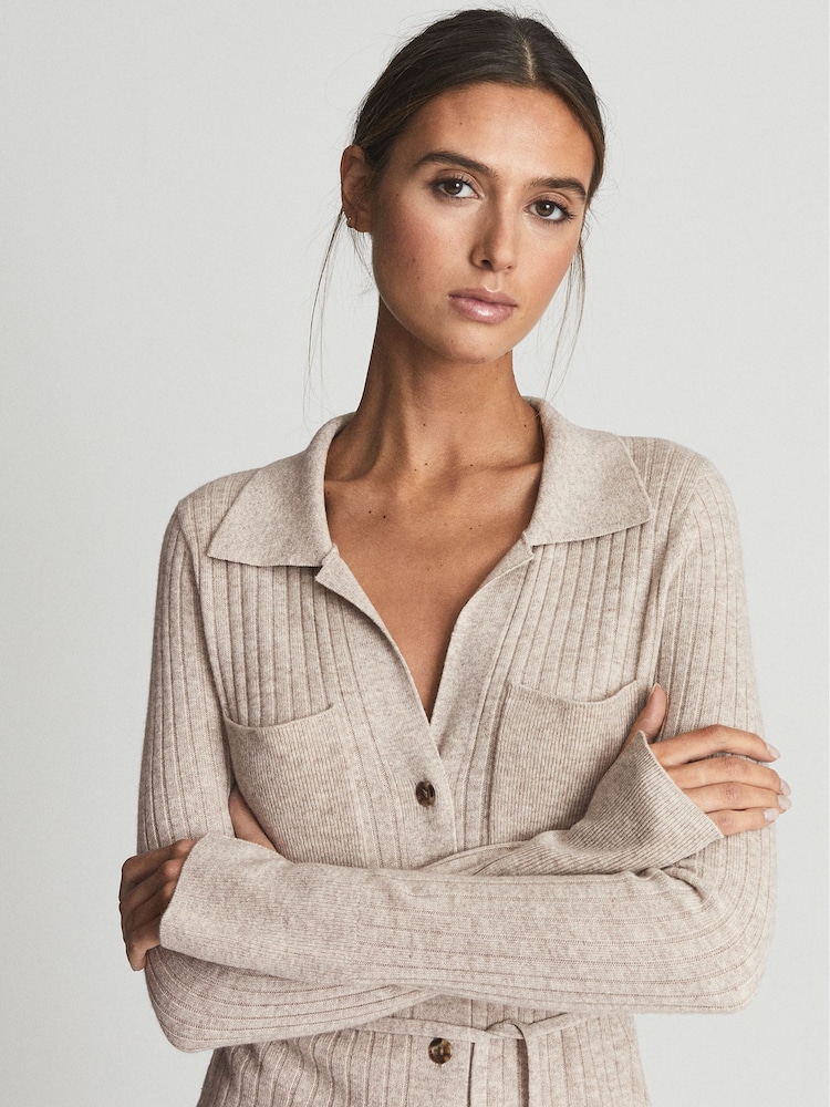 Reiss Oatmeal Corrin Cashmere Blend Cardigan - Image 1 of 7