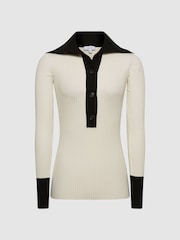 Reiss Cream/Black Maia Button Collar Jumper Top - Image 2 of 6