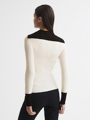 Reiss Cream/Black Maia Button Collar Jumper Top - Image 5 of 6