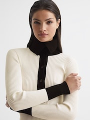 Reiss Cream/Black Maia Button Collar Jumper Top - Image 6 of 6