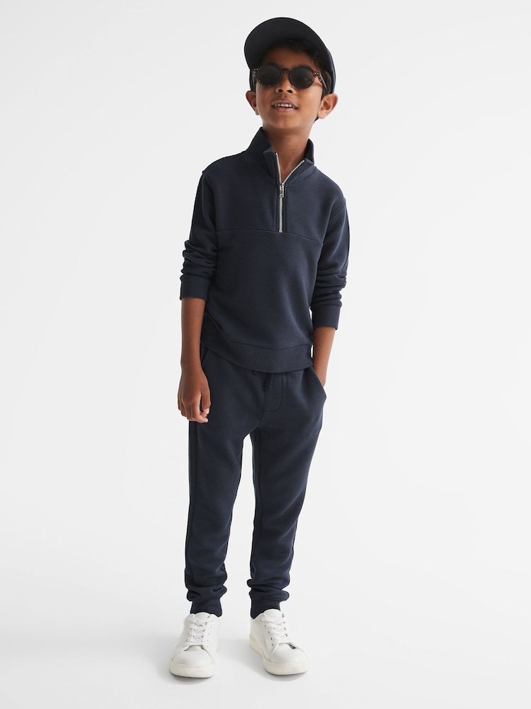 Airforce Blue - Reiss Clyde Gerippte Jersey-Jogginghose - Bild 1 von 5