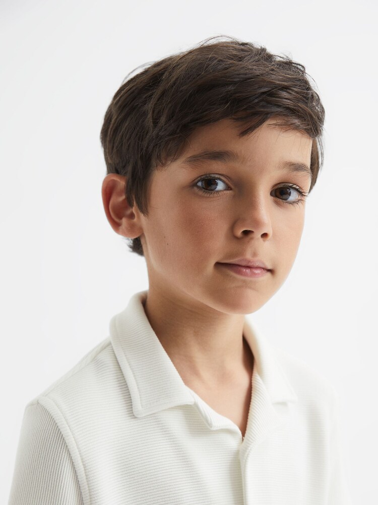 Reiss White Westley Senior Cuban Collar Ribbed Shirt - Image 1 of 6 Reiss White Westley Senior Cuban Collar Ribbed Shirt - Image 1 of 6