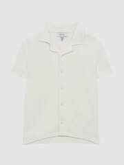 Reiss White Westley Senior Cuban Collar Ribbed Shirt - Image 2 of 6