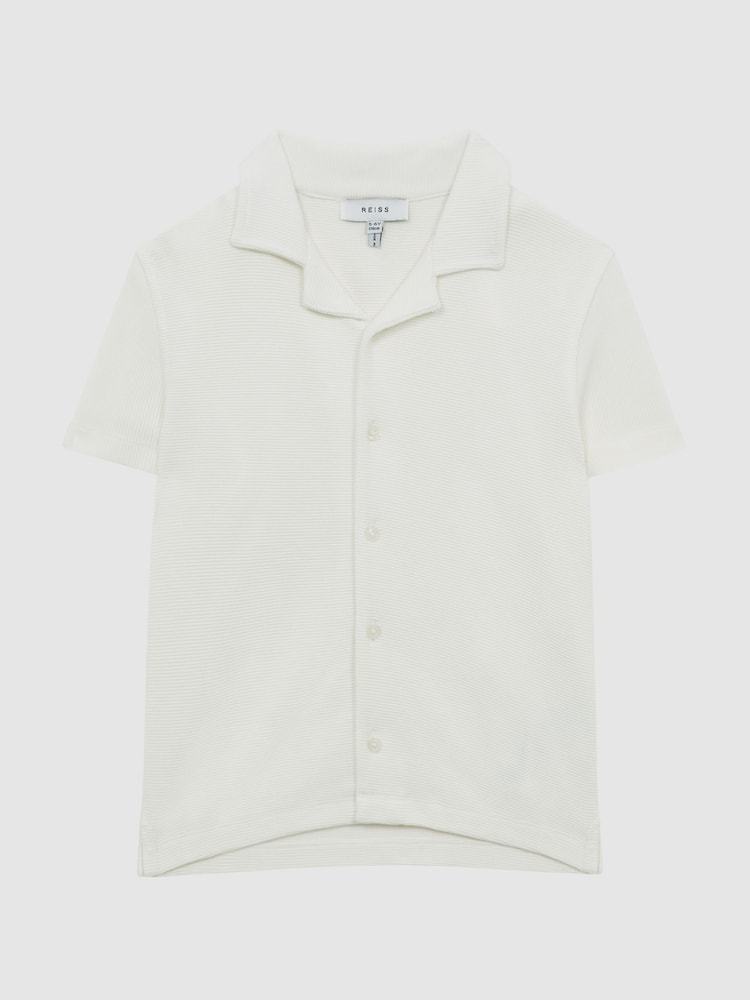 Reiss White Westley Senior Cuban Collar Ribbed Shirt - Image 2 of 6
